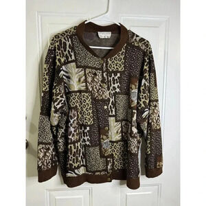 KATHLEEN USHERWOOD Nieman Marcus Vintage Animal Mix Print Patchwork Cardigan 1X